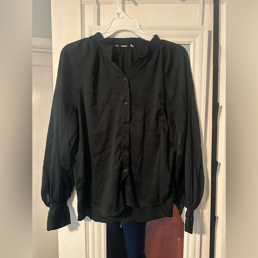 Zara H&M Dark Emerald Green V-neck Blouse Shirt Women Medium